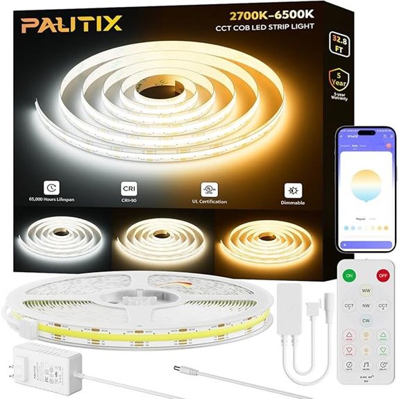 PAUTIX CCT Tunable LED Strip Light Kit 32.8ft