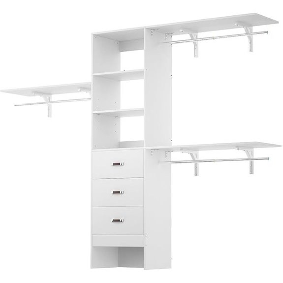 Closet System with 3 Rods Drawers Adjustable White