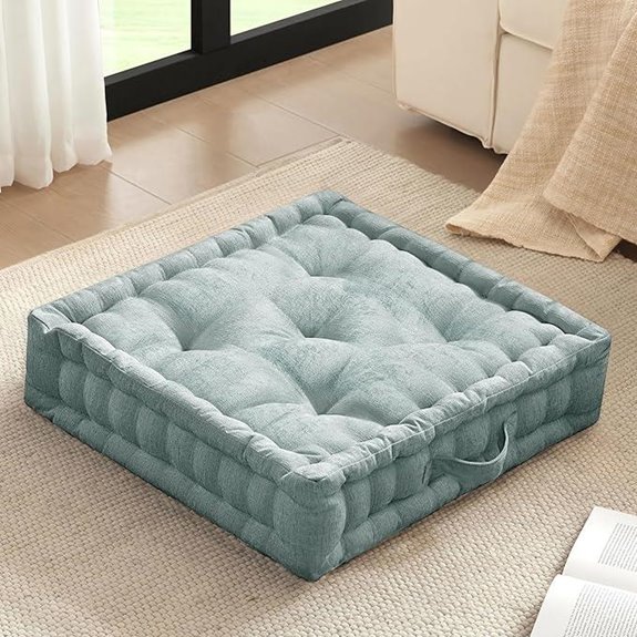 Intelligent Design 24 Floor Pillow Aqua Chenille Tufted
