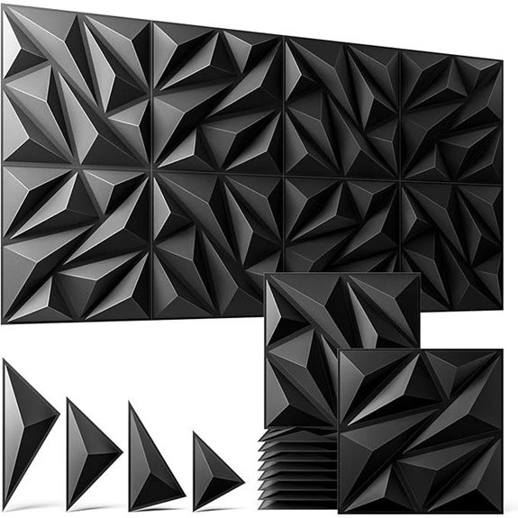 3D Black Wall Panels 16 Pack - Diamond Texture