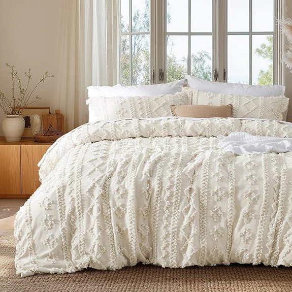 Bedsure Boho Duvet Cover Queen Set with Shams Beige