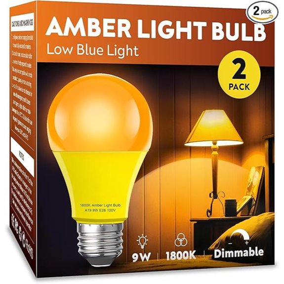 Amber Sleep Light Bulb 2 Pack Dimmable 1800K E26 Amber