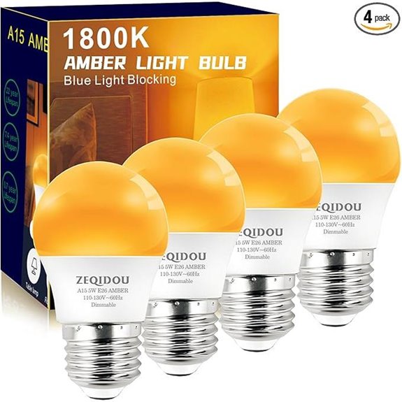 Amber Sleep Light Bulbs Dimmable 4-Pack 1800K