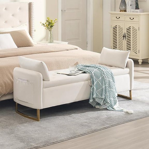 65 Velvet Storage Ottoman Bench with Gold-Toned Legs