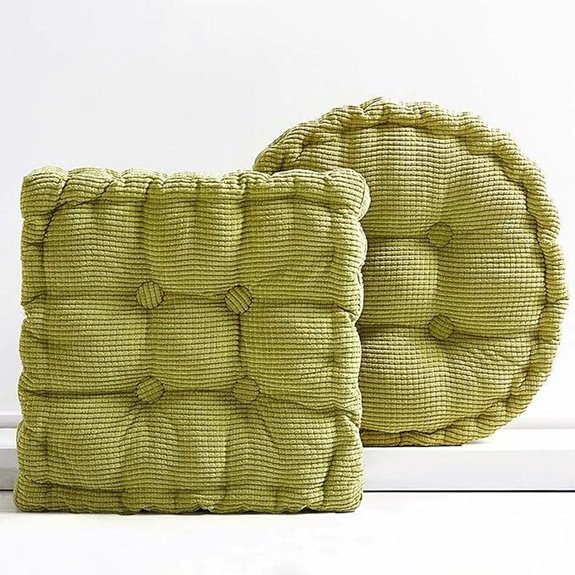 2 Pack Floor Cushions: 18x18 Green Corduroy Meditation/Pillow