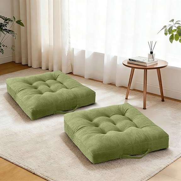 Green Floor Cushions 2-Pack with Handle 18x18 Inches