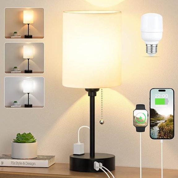 Bedside Lamp with USB/AC Outlet 3 Color Temps