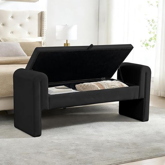 Velvet Upholstered Tufted Ottoman Bench with Rolled Arms