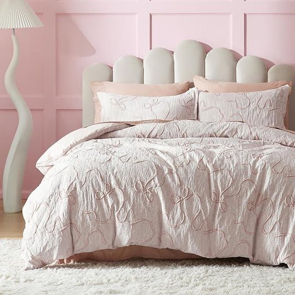 Bedsure Pink Duvet Cover Set with Bowknot Design