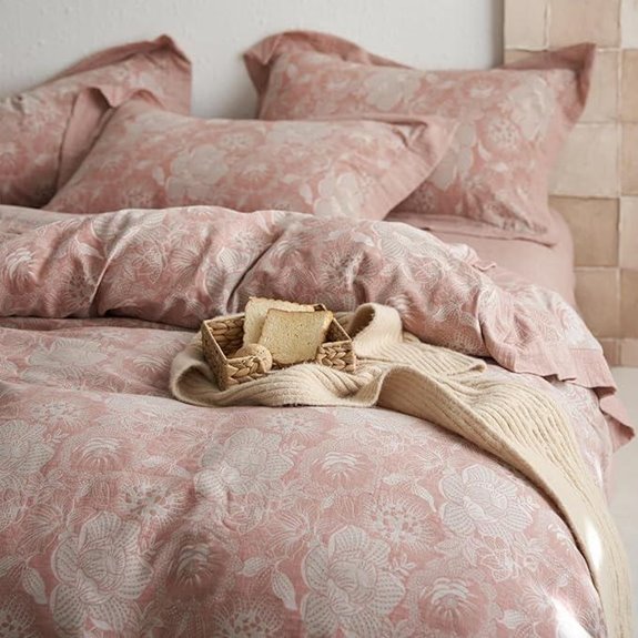 Blush Pink Flower Duvet Cover Set (Queen)