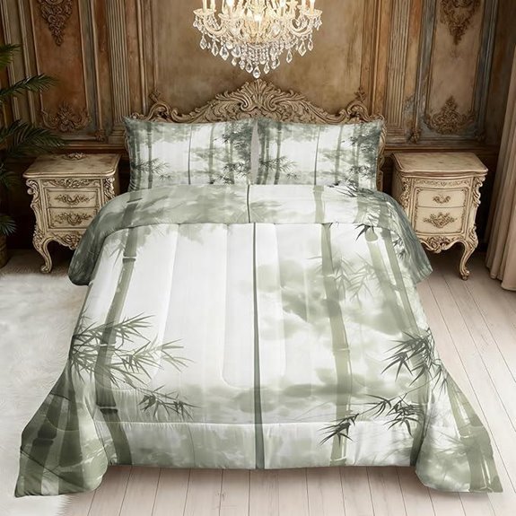 Bamboo Print Comforter Set - Queen Reversible Lightweight