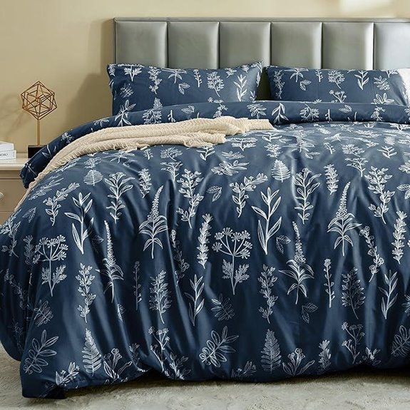 MUXHOMO Queen Duvet Cover Set Reversible Floral Navy (3pc)