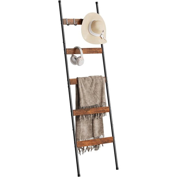ELYKEN 5-Tier Blanket Ladder with Hooks Rustic Brown
