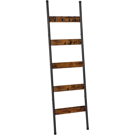 HOOBRO 5-Tier Blanket Ladder Rack Rustic Brown/Black