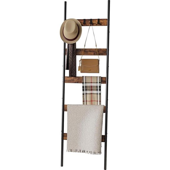Rustic 5-Tier Towel Ladder with Hooks