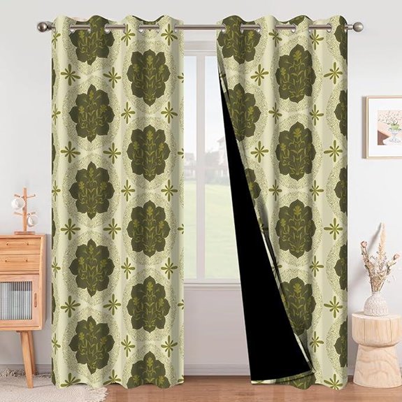 Sage Green Floral Blackout Curtains 84 2 Panels