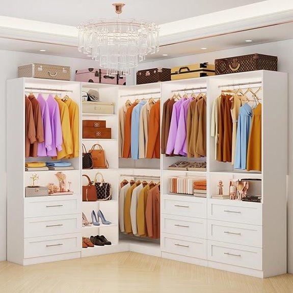 L-Shaped Closet System with 9 Drawers and Shelves
