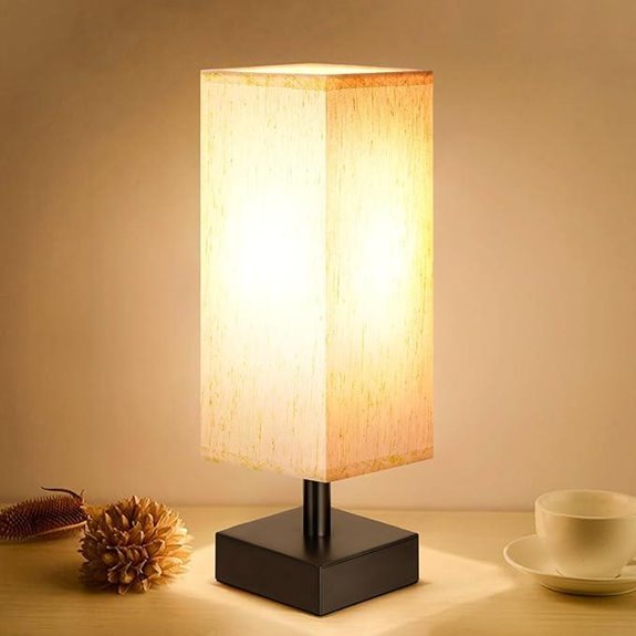 Small Table Lamp with Square Fabric Shade for Bedroom