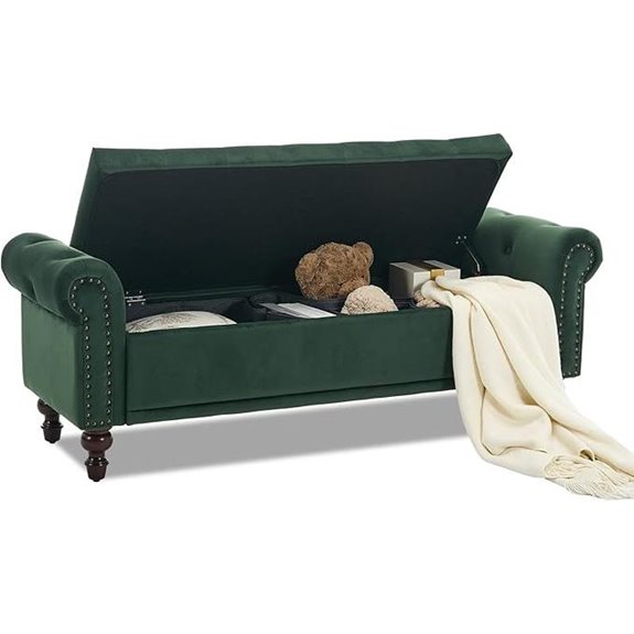 Velvet Storage Bench with Tufted Cushions Dark Green
