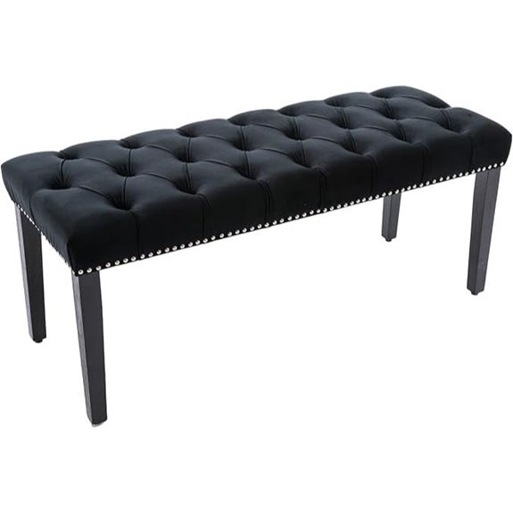 KCC Button-Tufted Ottoman Bench Velvet Ottoman Black
