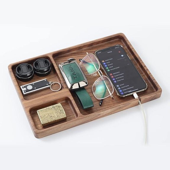 Walnut Valet Tray - Bedside Organizer with Slot