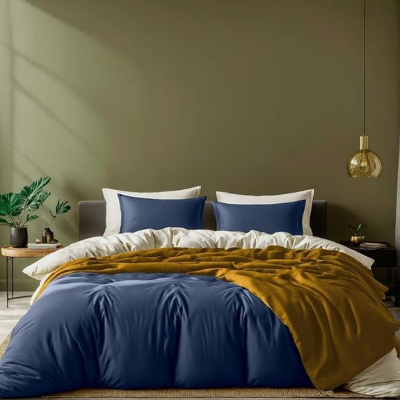 White Classic Navy Queen Duvet Cover Set (Zipper)