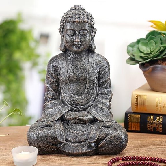 MyGift 11.5-Inch Sitting Buddha Statue Gray Resin