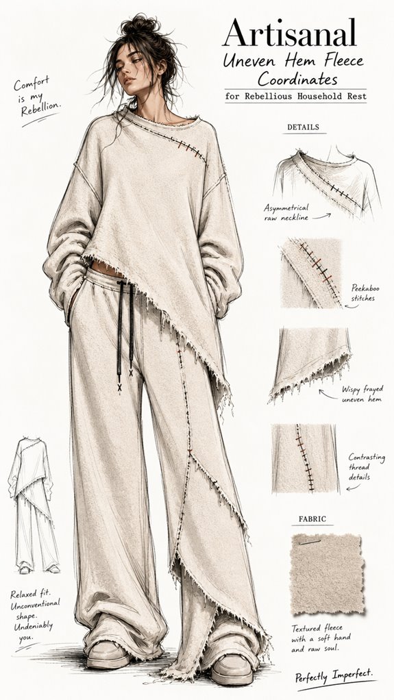 artisanal fleece with uneven hem