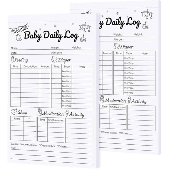 zmybcpack Baby Daily Log Notepad (2 Pack)