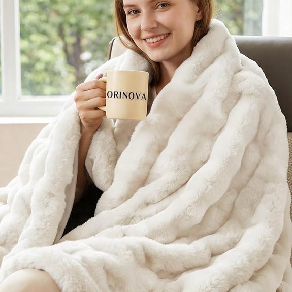 Orinova Beige Cozy Faux Fur Throw Blanket
