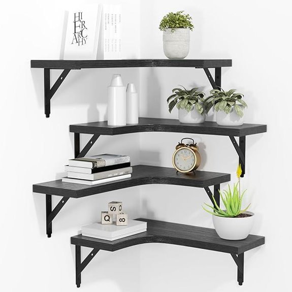 ROMGUAR CRAFT Corner Floating Shelves Set of 4 (Black)