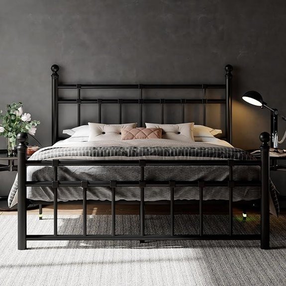 Feonase Queen Bed Frame with Iron Headboard Black