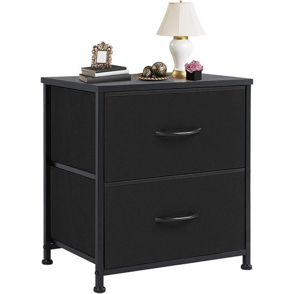 DUMOS Nightstand with 2 Fabric Drawers Black