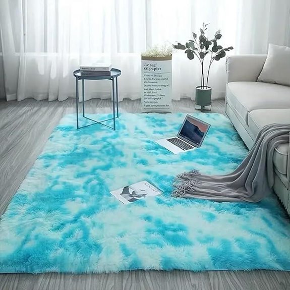 Soft Plush Blue & White Anti-Slip Area Rug
