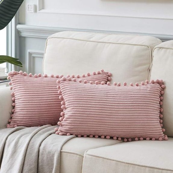 Boho Pillow Covers with Pom-Poms (12x20) Blush Pink