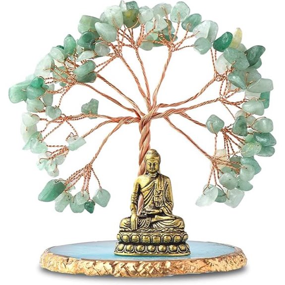 Buddha Statue with Healing Crystal Tree for Positive Energy
