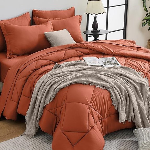 HEVUMYI Burnt Orange Cali-King Comforter Set (7-Piece)