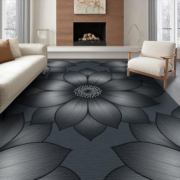 Modern Charcoal Lotus Area Rug for Bedroom