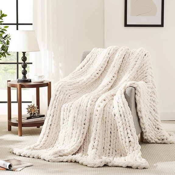 Chunky Knit Blanket Throw - Chenille 50x60 Handmade