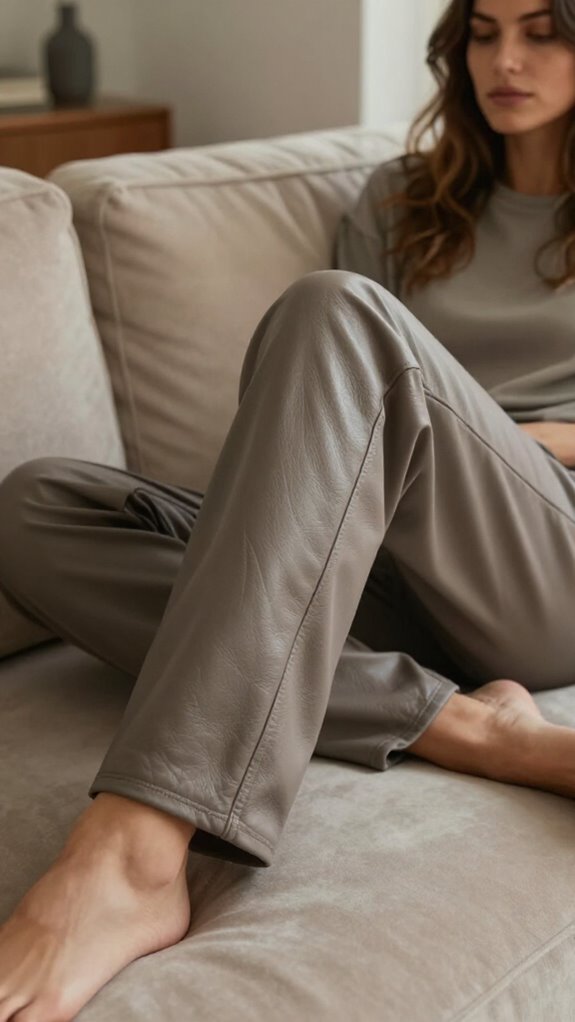cozy padded leather look trousers