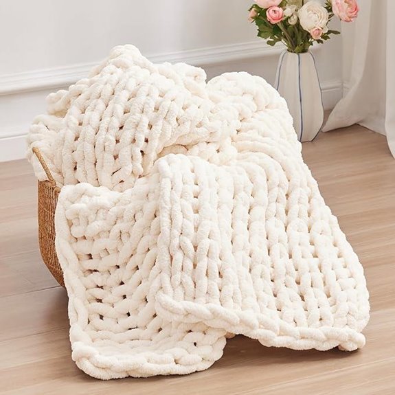 Negwoo Chunky Knit Throw Blanket 50x60 Chenille Cream