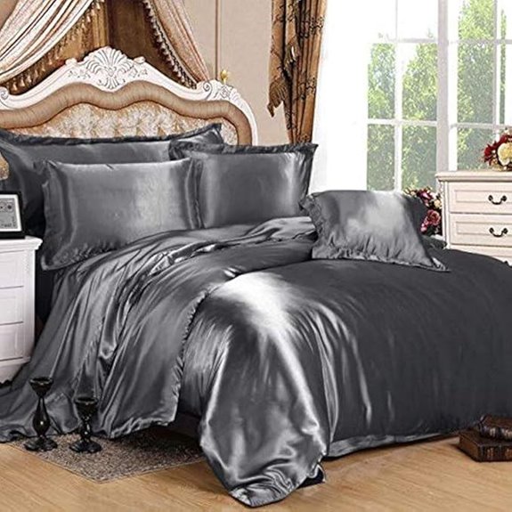 Silk Satin Duvet Set with Pillowcases (Full Dark Grey)