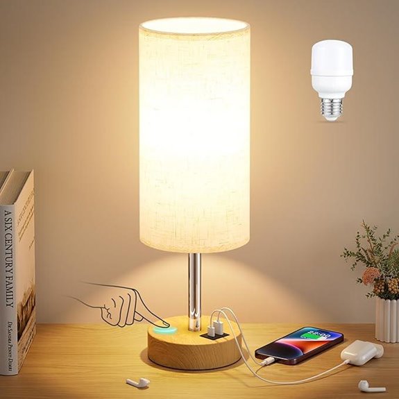 Dicoool 3-Way Dimmable Bedside Lamp with USB