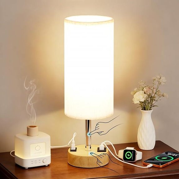MOICO Dimmable Bedside Lamp with USB & Outlet