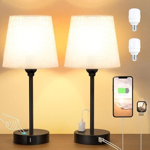 Mini Bedside Lamps with USB & Dimmable Touch