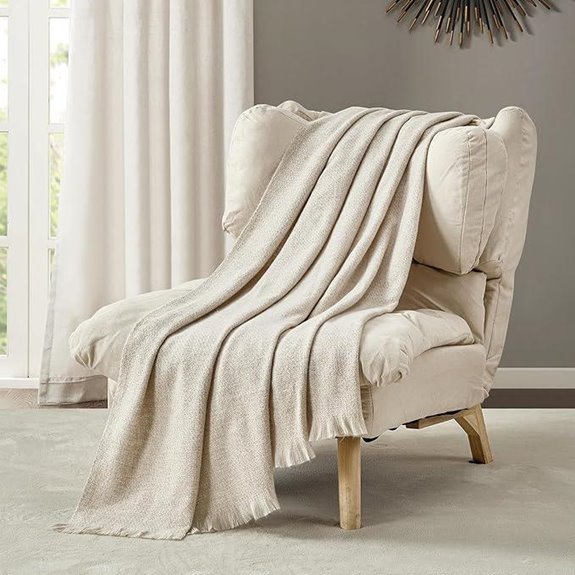 BOURINA Faux Cashmere Fringe Throw Blanket Beige