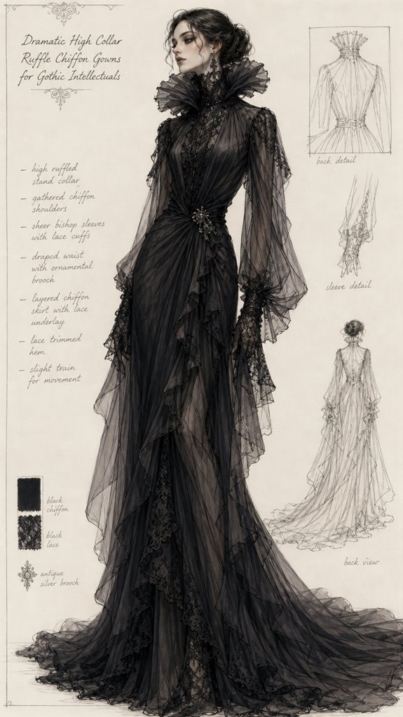 gothic chiffon ruffled gown