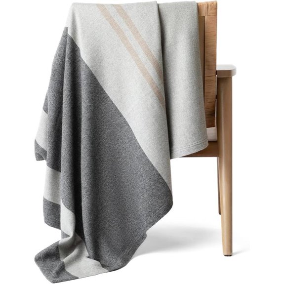Jet&Bo 100% Cashmere Throw Blanket Gray & Beige Stripes