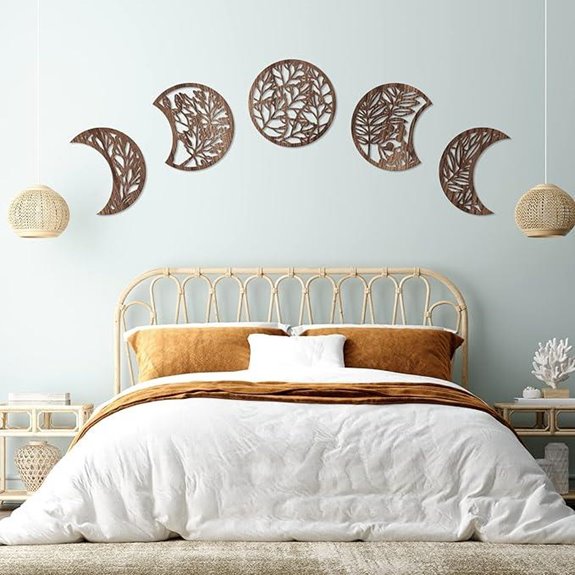 Jetec Moon Phase Wall Art Decor 5 Pieces Brown