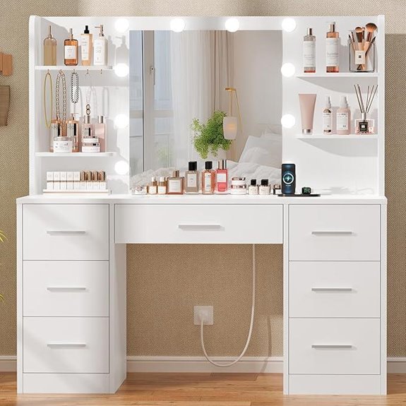 Large Vanity Desk with LED Mirror & Storage